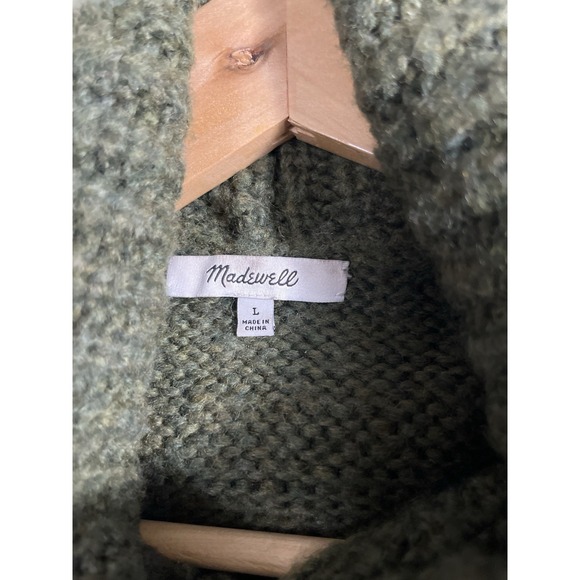 Madewell Olive Green Chunky Knit Cowl Neck Sweater Women's L Logenlook Boho Cozy - Picture 4 of 9